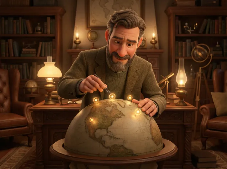 Homme connectant sphères lumineuses sur un globe terrestre