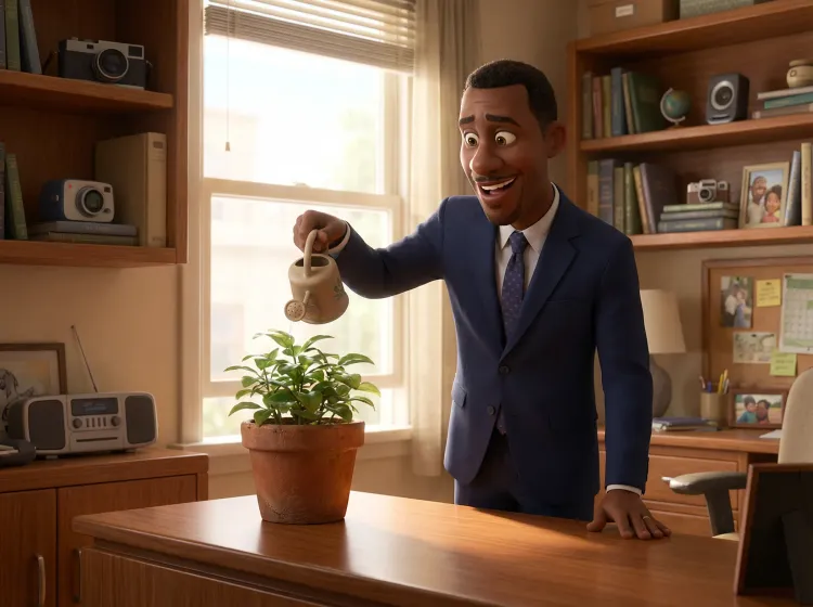 Homme arrosant une plante avec un sourire satisfait