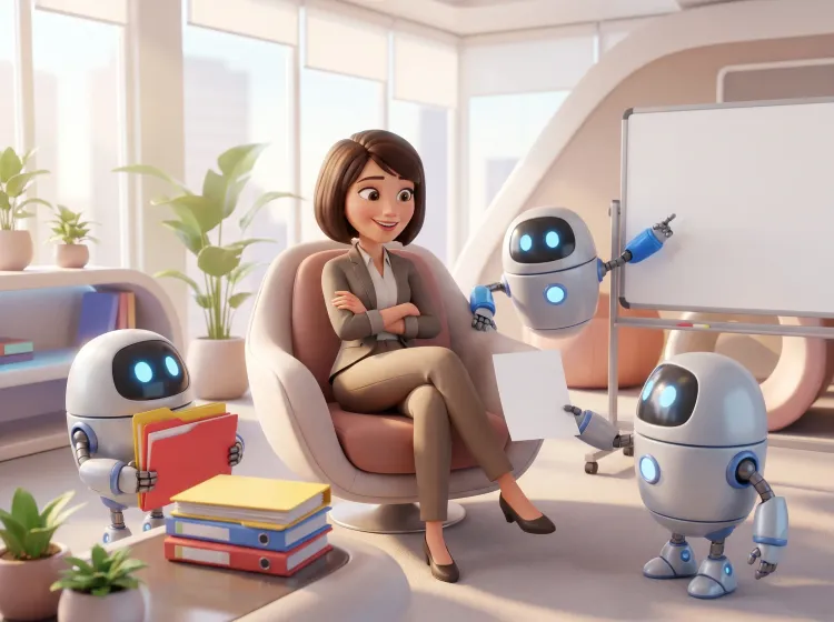 Dirigeante et ses robots assistants