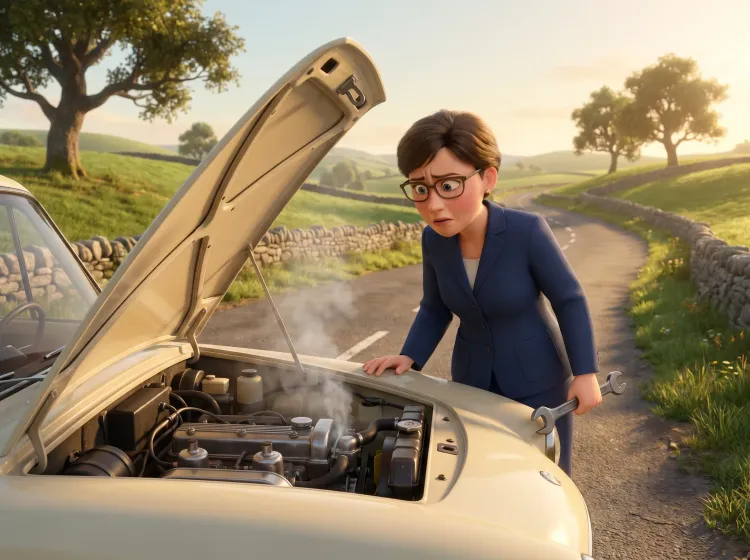 Panne de voiture ancienne à la campagne