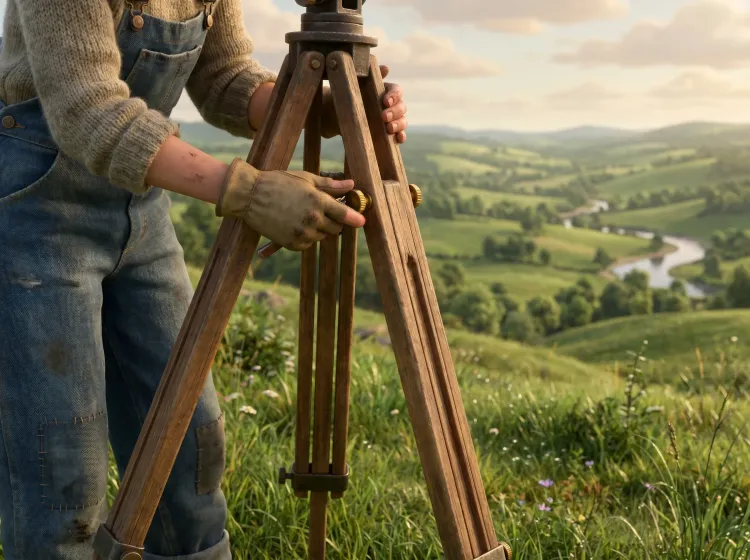 Réglage précis d'un trépied en bois sur terrain vallonné