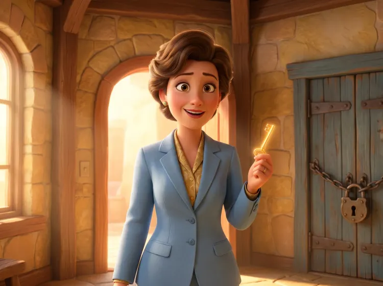 Femme dirigeante, clé dorée, nouvelles opportunités
