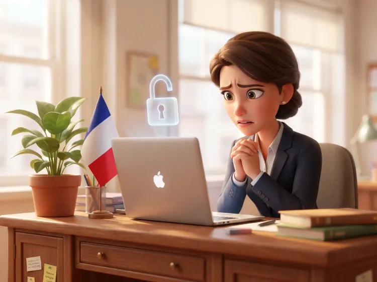 Femme inquiète devant son ordinateur, sécurité web