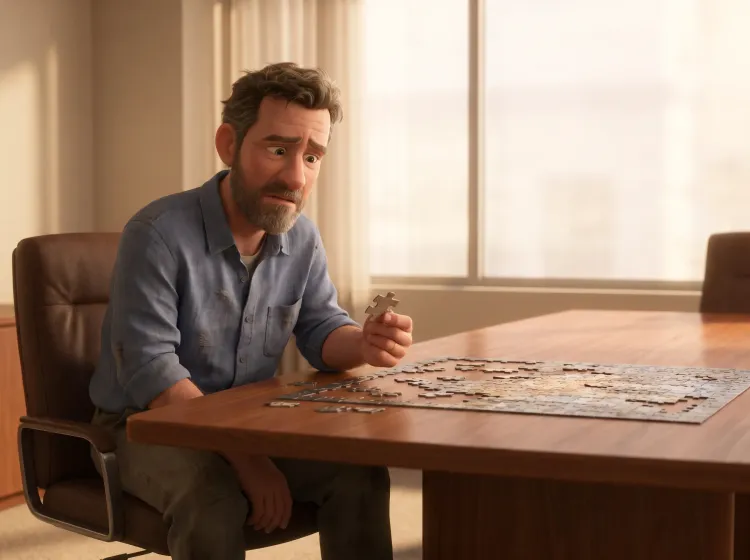 Homme et puzzle: la pièce manquante