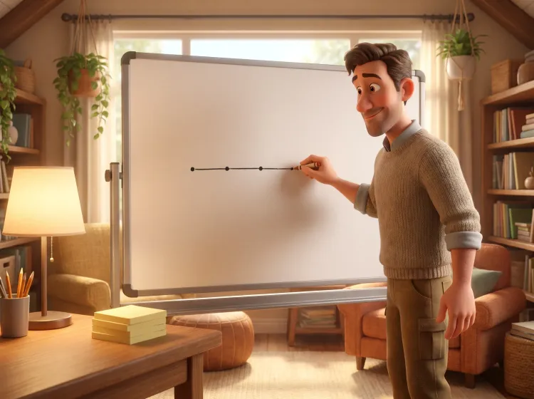 Homme trace un parcours séquentiel sur tableau blanc
