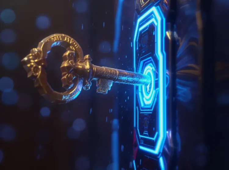 Clé ancienne face à serrure numérique futuriste