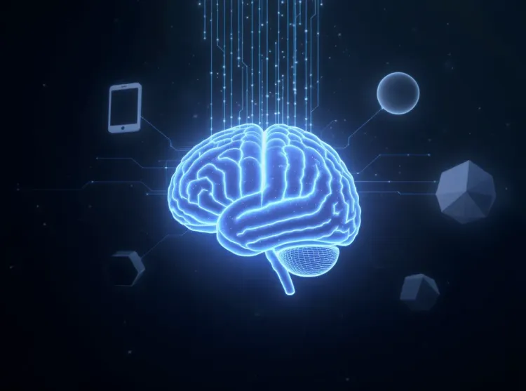 Cerveau IA alimentant écosystème numérique