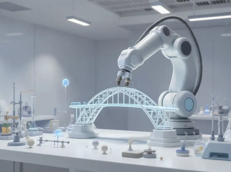 Bras robotique teste solidité pont verre miniature