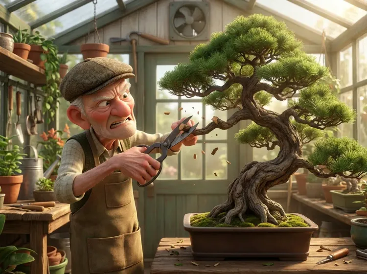 Taille précise d'un bonsaï par un jardinier