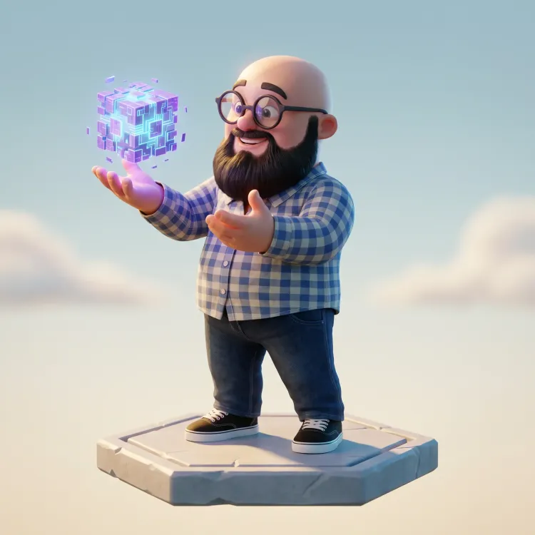Sébastien version 3d avec un cube numérique flottant