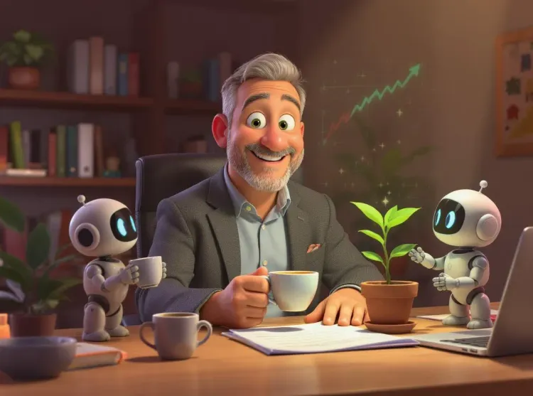 IA : assistants robots d'un dirigeant confiant