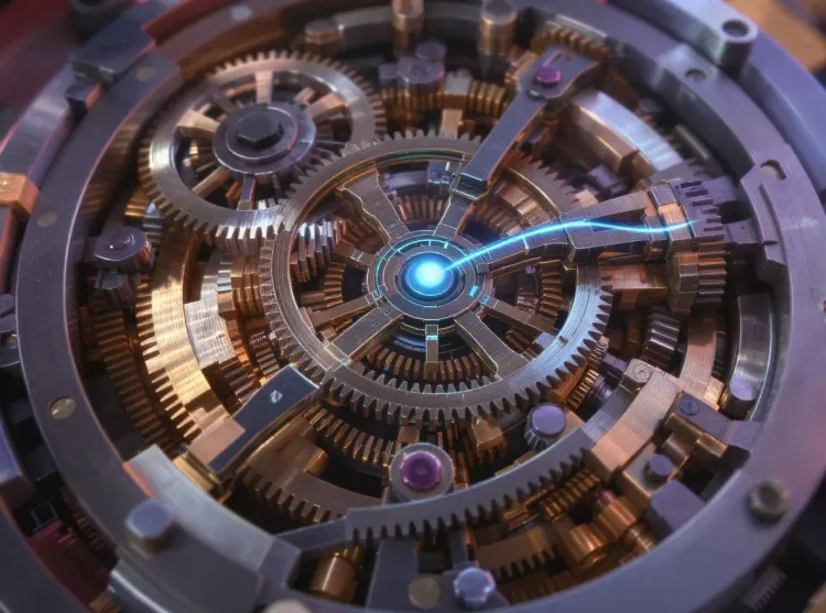 Horlogerie complexe, bille lumineuse bleue