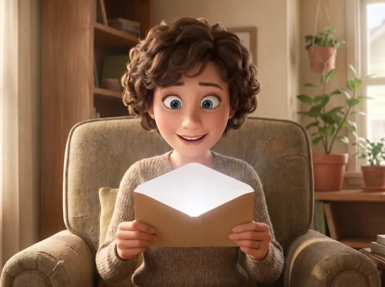 Découverte lumineuse: Femme ouvrant une enveloppe