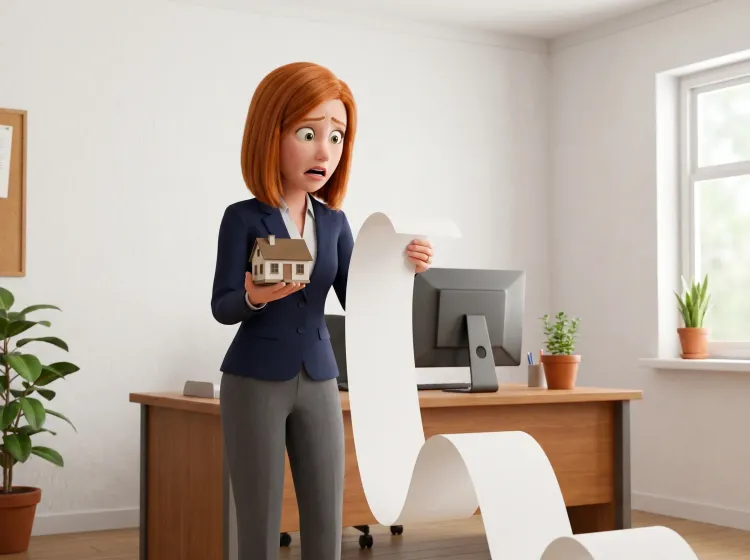 Femme surprise, facture maison interminable
