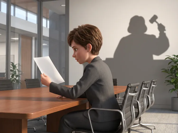 Femme au bureau, ombre de juge menaçante