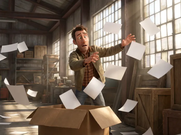 L'homme dépassé par la paperasse déballée