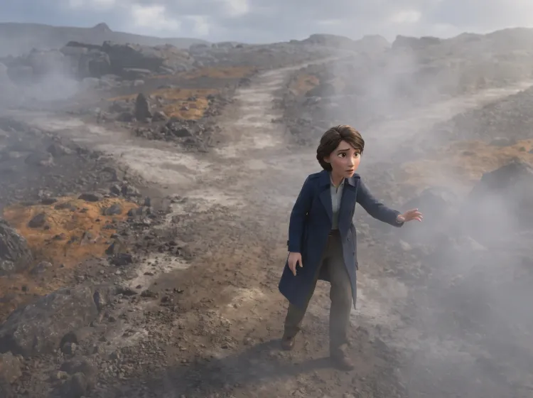 Femme perdue dans le brouillard, chemin à trois voies