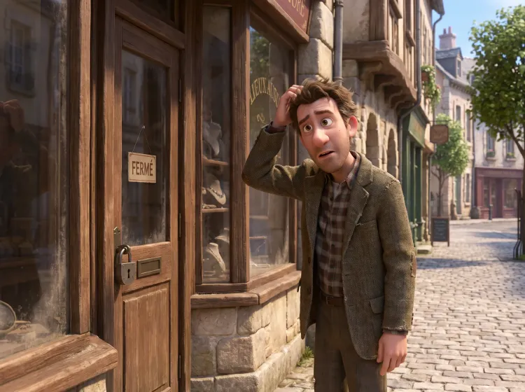 Homme perplexe devant boutique aux horaires décalés