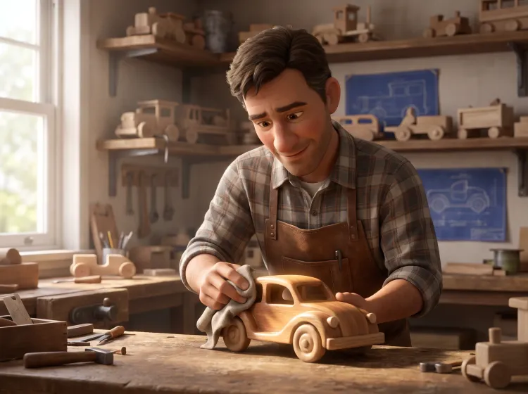 Artisan polissant un objet en bois dans son atelier