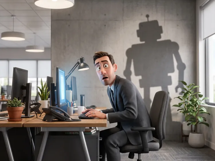 Choc au bureau: Menace robotique dans le reflet