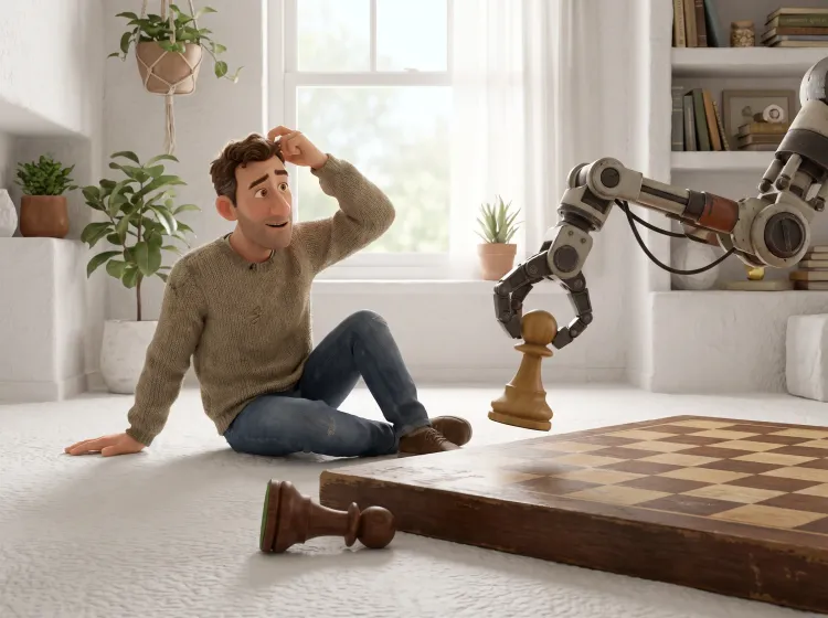 Échec du robot : pièce hors plateau, homme perplexe