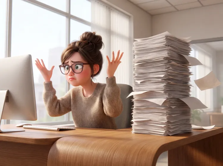 Femme frustrée par la paperasse au bureau