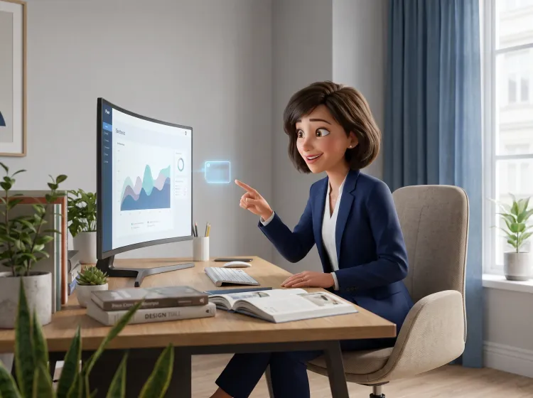 Femme d'affaires et panneau lumineux flottant