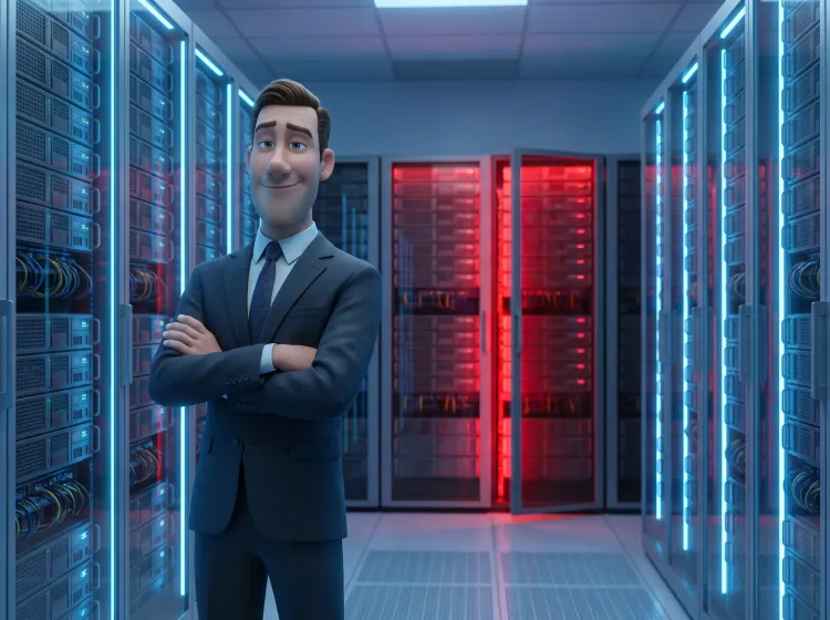 Homme confiant dans un data center en danger