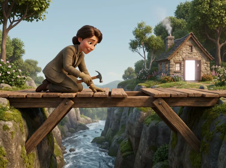 Femme construit un pont vers un avenir accueillant
