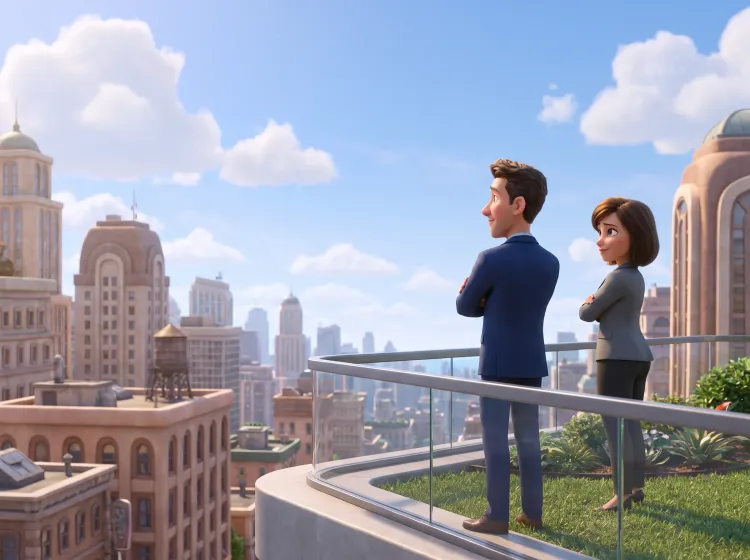 Binôme pro contemplant l'horizon urbain