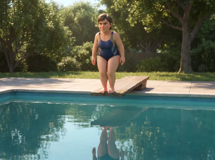 Femme prête à plonger dans une piscine ensoleillée