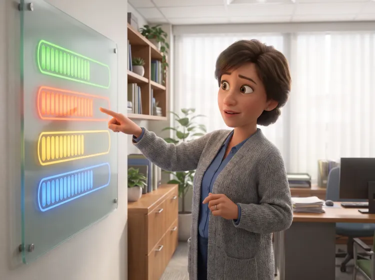 Femme analysant des jauges colorées au bureau