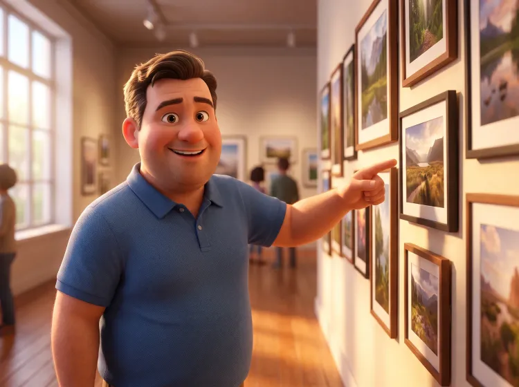 Galerie photo paysages: Homme présente son oeuvre