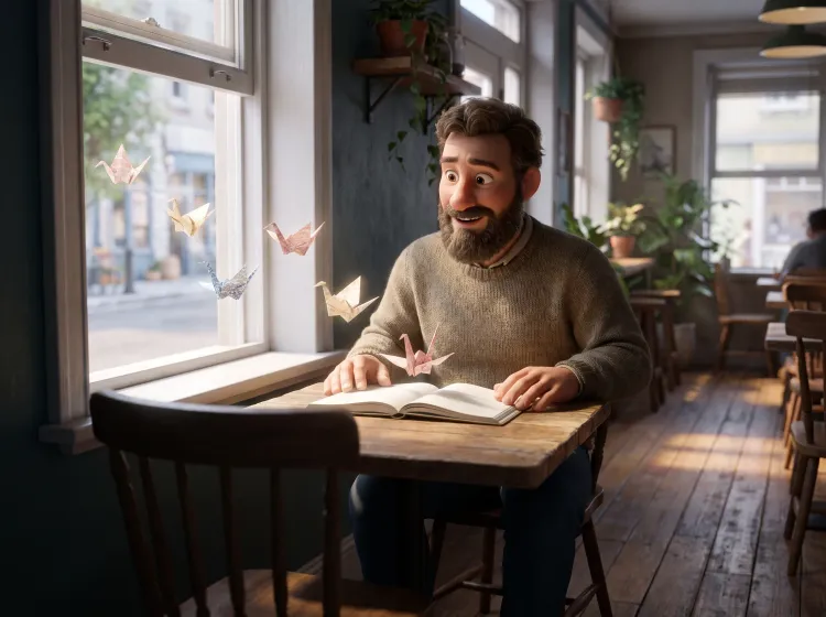 Écrivain créatif, envol d'oiseaux de papier