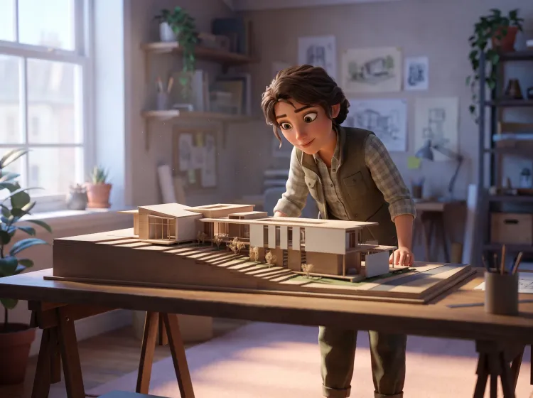 Architecte ajustant une maquette de bâtiment