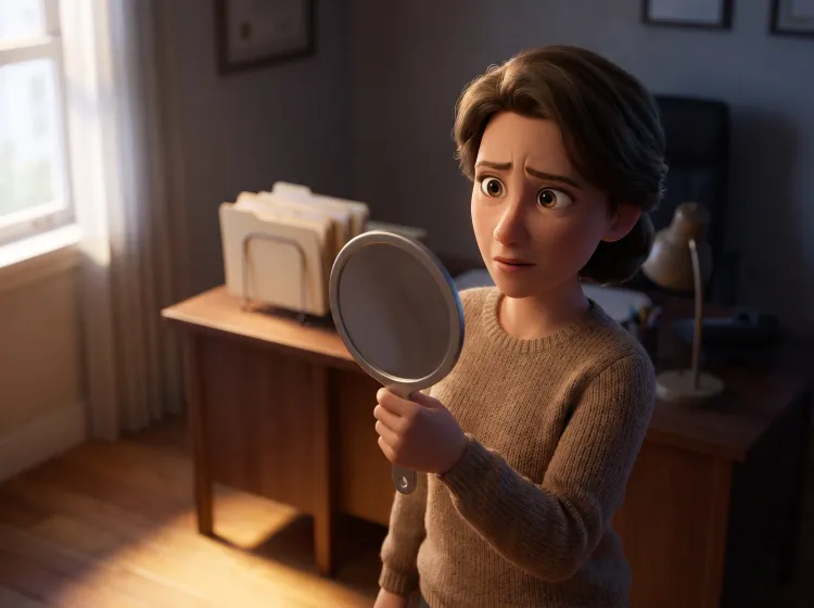 Femme réfléchie miroir au bureau