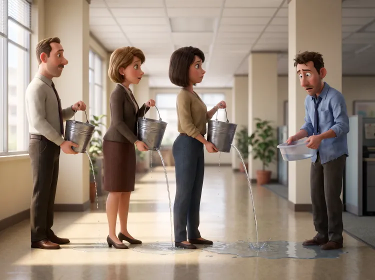 Chaîne humaine inefficace, fuite d'eau au bureau