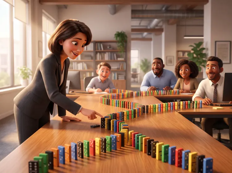 Domino de l'entreprise: une cascade souriante