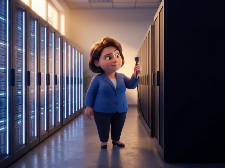 Ingénieure face à une panne dans un data center