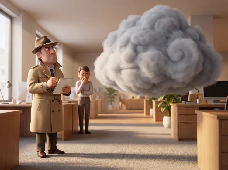 Inspecteur face à un nuage de fumée au bureau