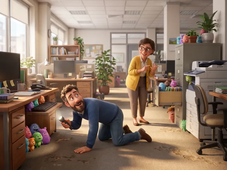 Chasse aux peluches au bureau par le responsable IT
