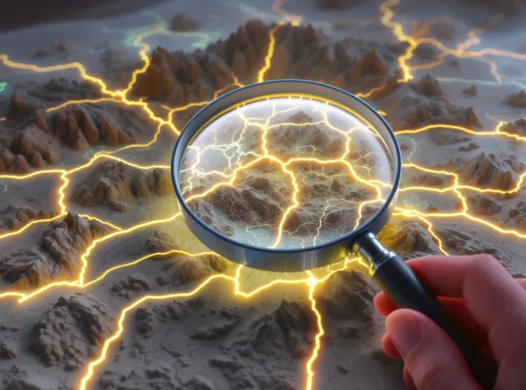 Main et loupe révèlent secrets carte 3D