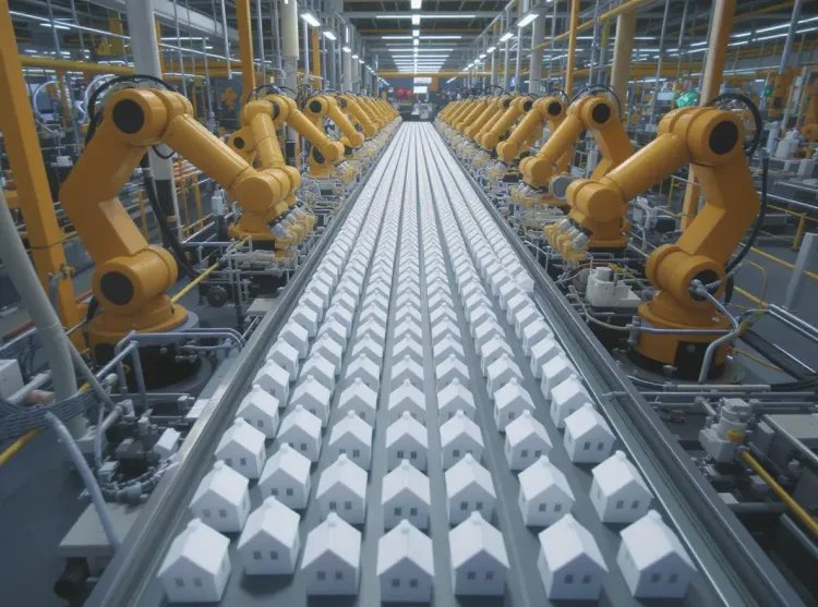 Usine robotisée, maisons miniatures uniformes