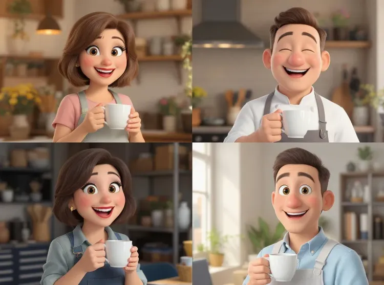 des personnes entrain de sourire avec une tasse de café à la main