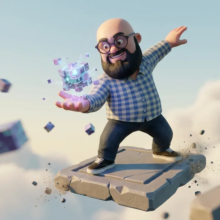Sébastien version 3D sur une plateforme avec un cube numérique