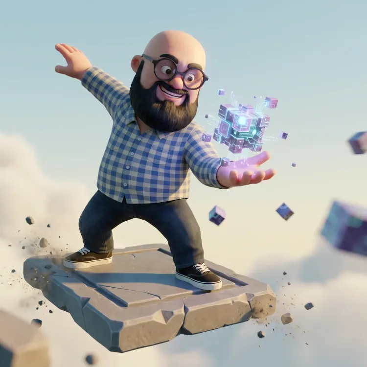 Sébastien version 3D sur une plateforme avec un cube numérique