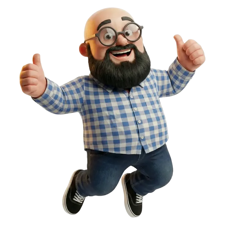 Sébastien version 3d qui saute avec les pouces levés