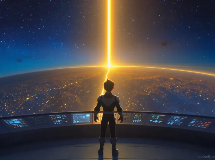 Personnage: chemin lumineux vers futur