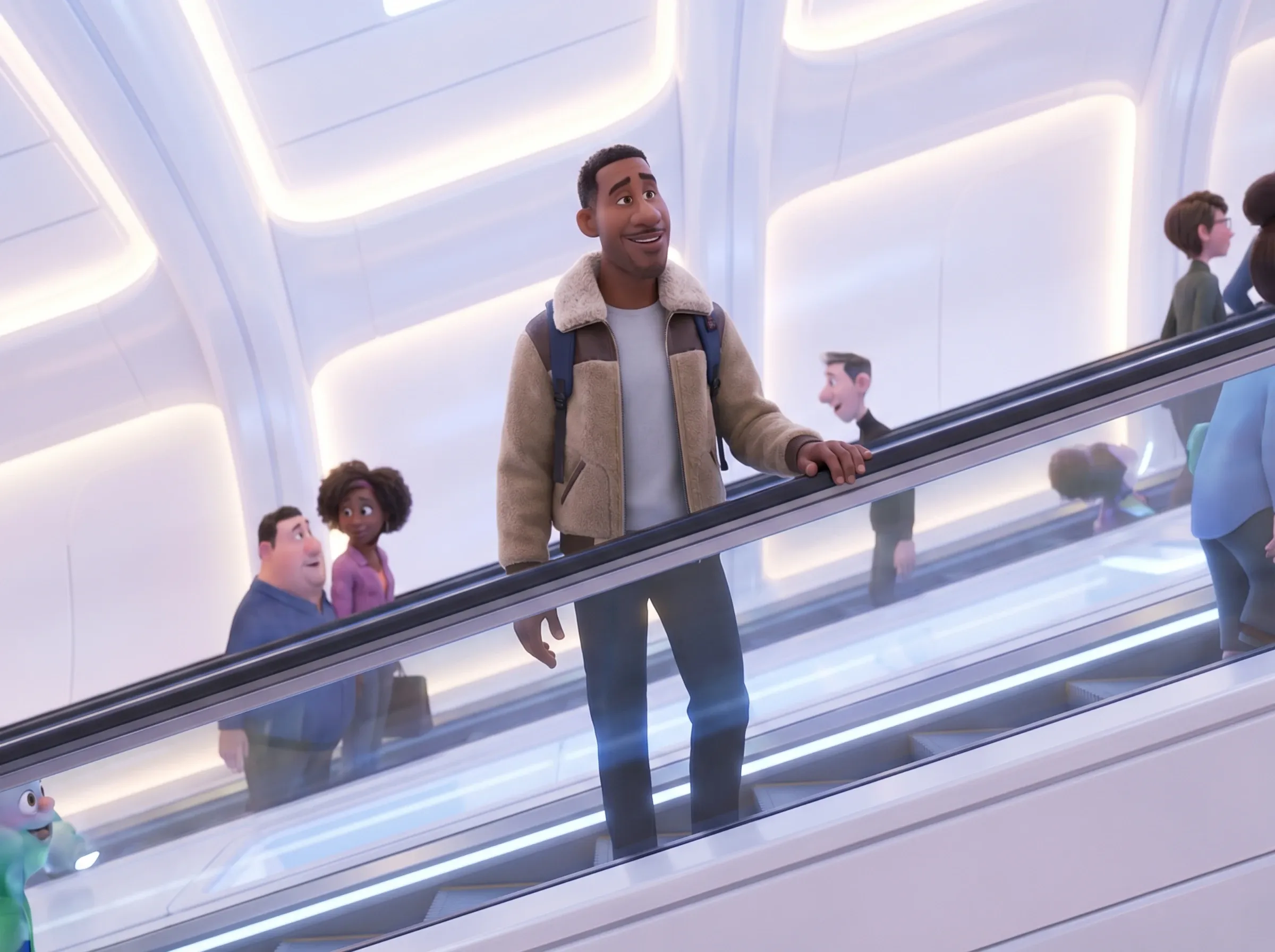 Homme glissant sur tapis roulant lumineux