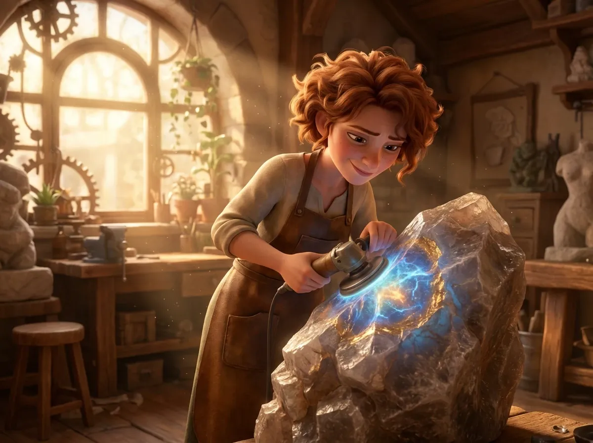 Sculptrice affine pierre brute, œuvre en devenir